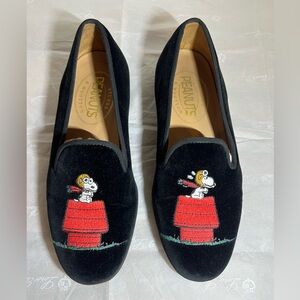 Stubbs and wootton size 8 bespoke black velvet loafers. Peanuts Snoopy.